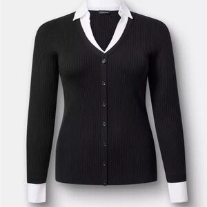 Torrid size 3 (22/24) NWTBlack Ribbed V-Neck Button Cardigan Sweater